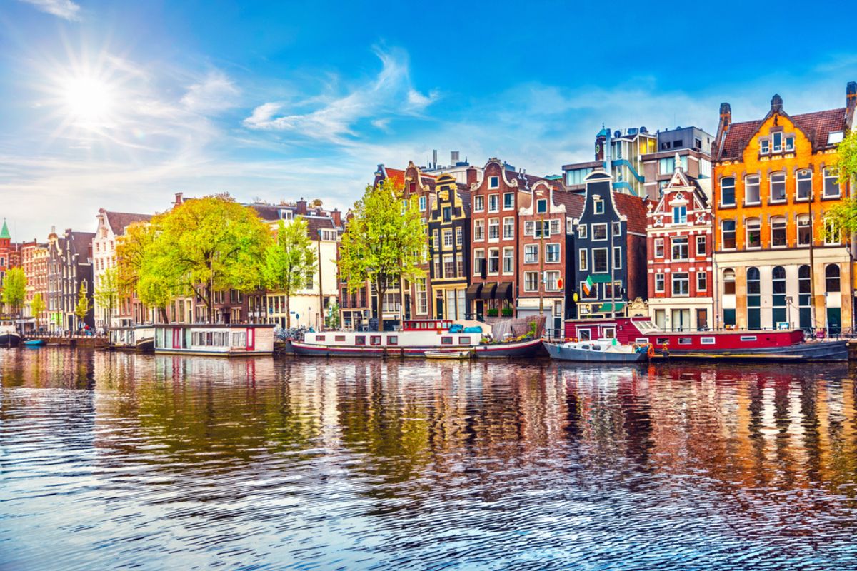 View of Amsterdam from a canal