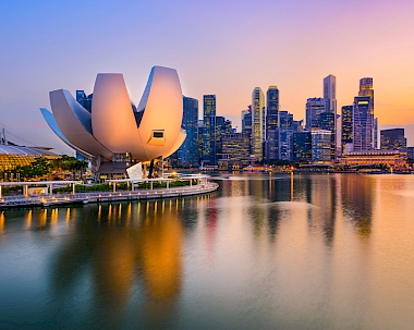 ArtScience Museum and Singapore Skyline at night